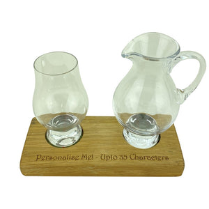 Personalised Whiskey Glass Gift Set with Whiskey Glass and Jug on a wooden base