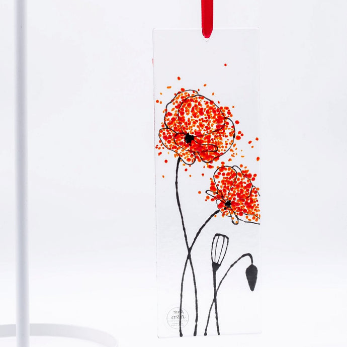 Poppy fused glass art hanging decoration