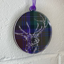 Load image into Gallery viewer, Round hanging plaque with a tartan background
