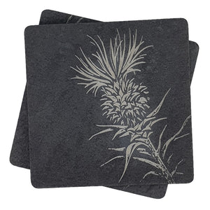 Slate Coasters featuring engraving. designed cut and boxed in Scotland