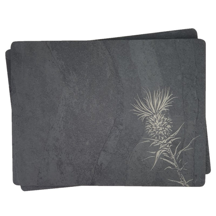 Slate placemats featuring engraving. designed cut and boxed in Scotland