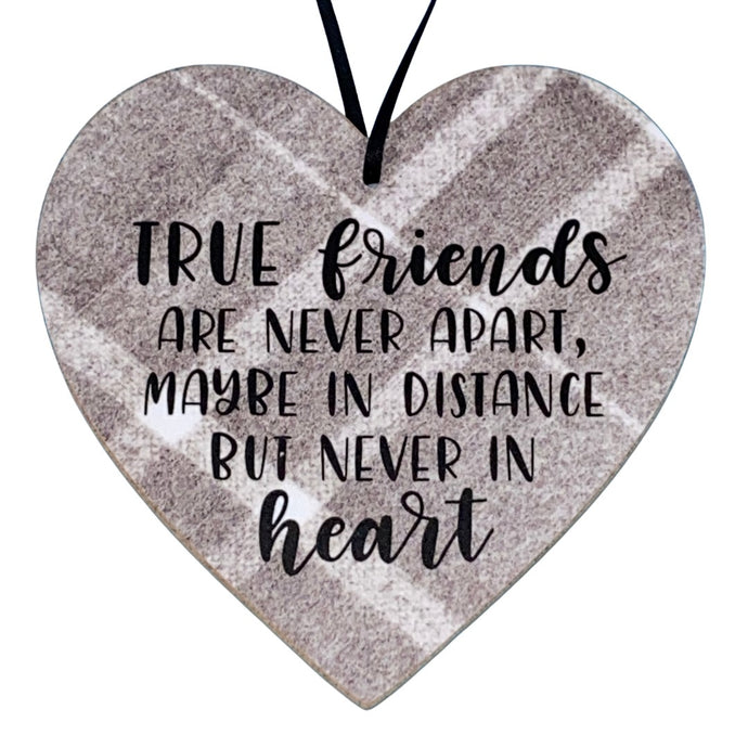 Grey Tartan Heart Wall Plaque with White text 'True friends' poem