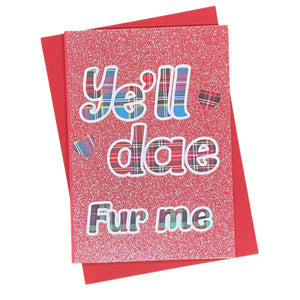 Valentines card with tartan words and glitter