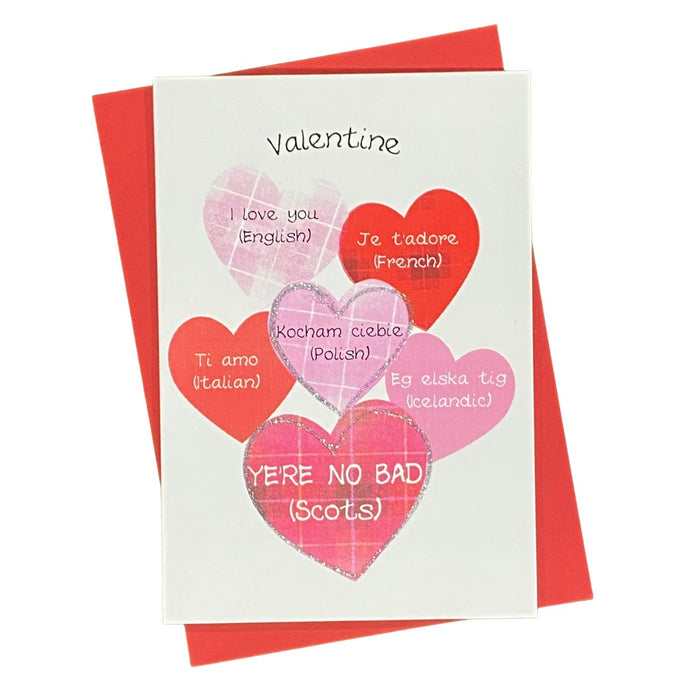 Valentines card with tartan hearts
