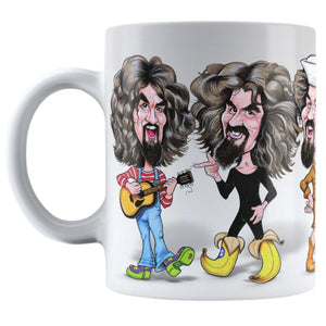 An 11oz ceramic mug that has a design on it of Young Billy!